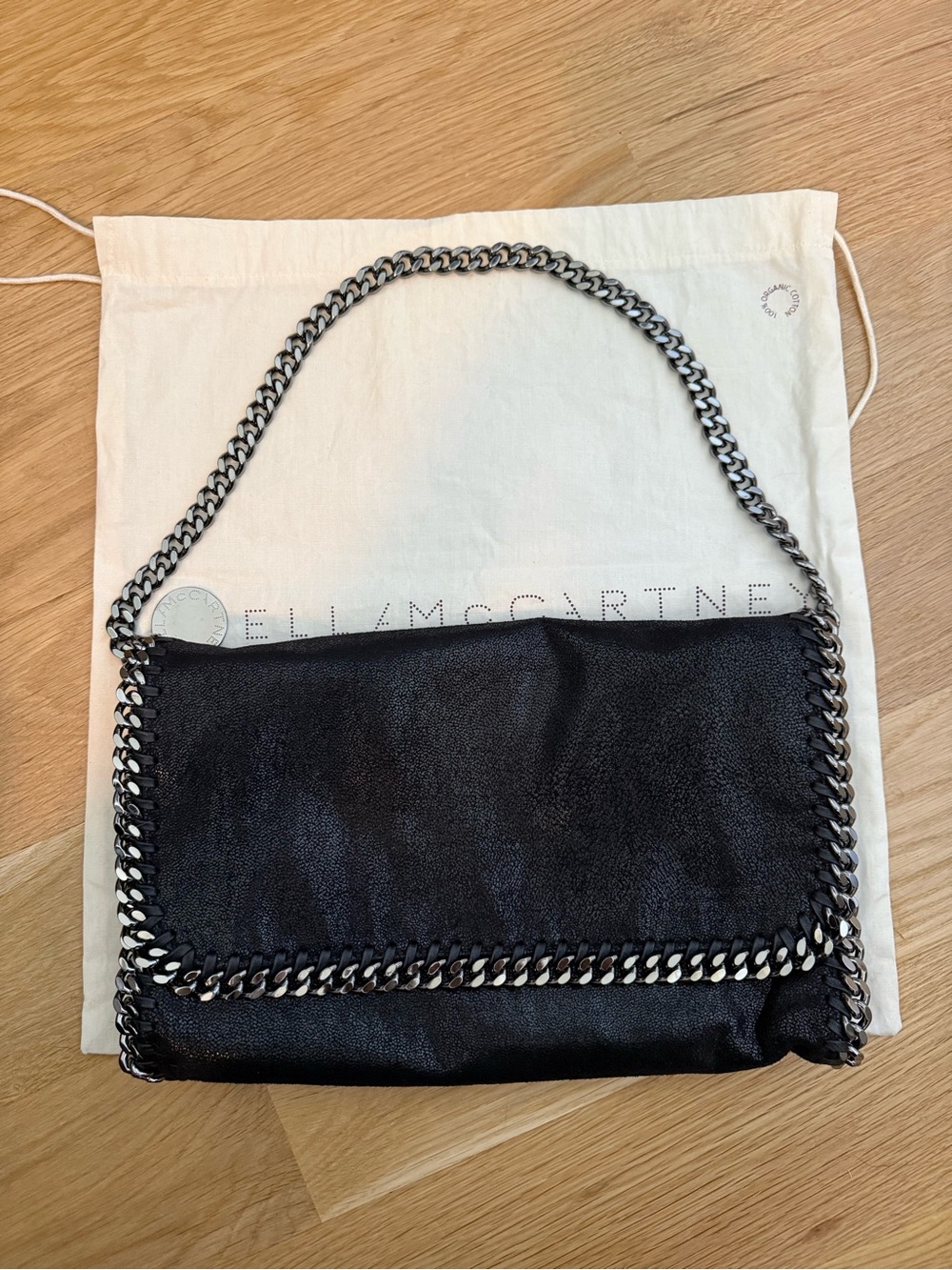 Stella McCartney Black Falabella Chain-Trim Shoulder Bag